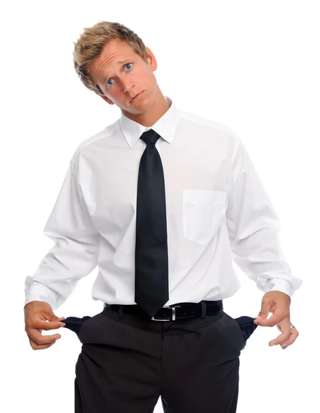 Банкрутський бізнесмен ізольований на білому — стокове фото