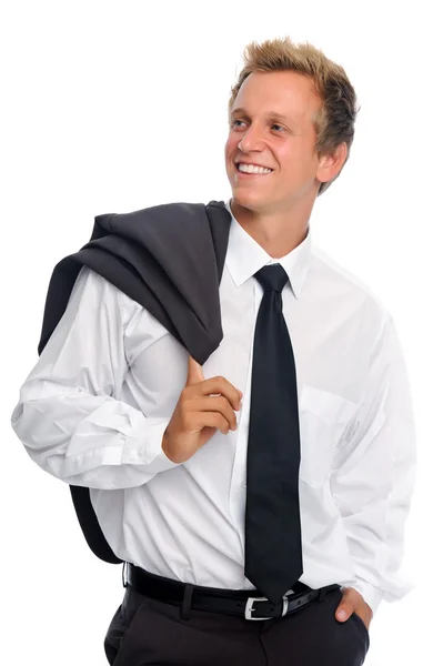 Uomo sorridente con abito da lavoro in studio — Foto Stock
