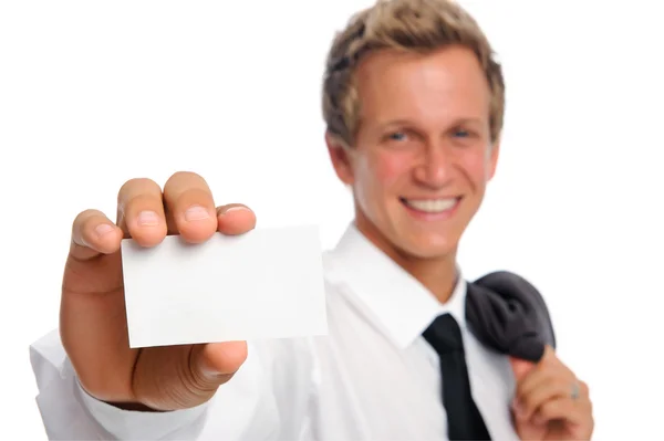 Successful businessman holding empty card — Stock Photo, Image