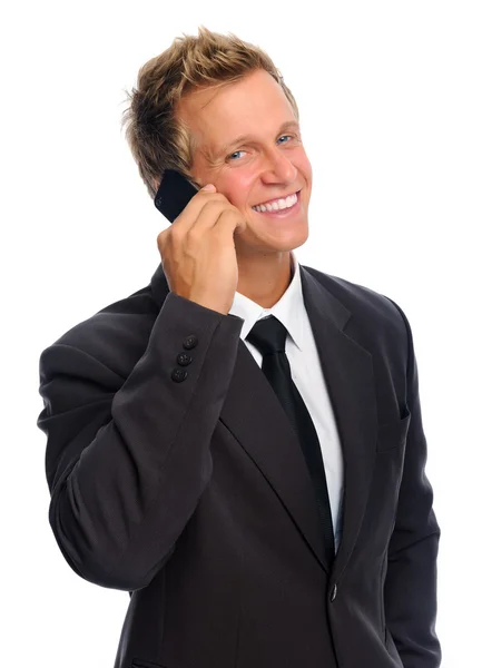 Бізнесмен тримає телефон — стокове фото