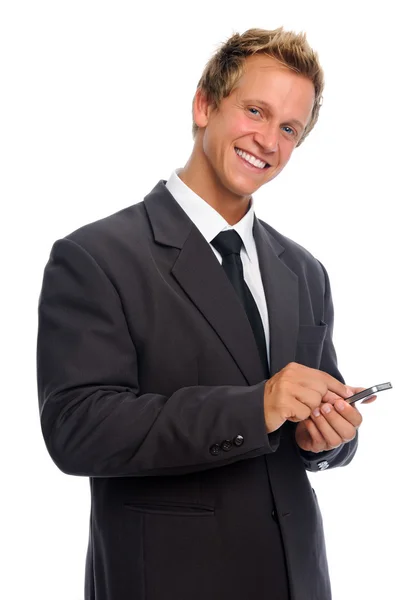 Biznesmen trzyma telefon — Zdjęcie stockowe