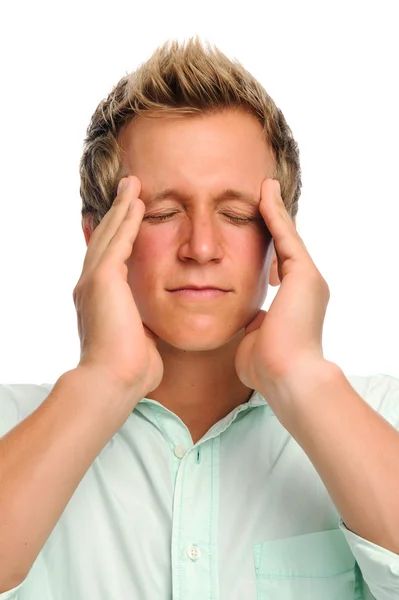 Uomo con mal di testa in studio — Foto Stock