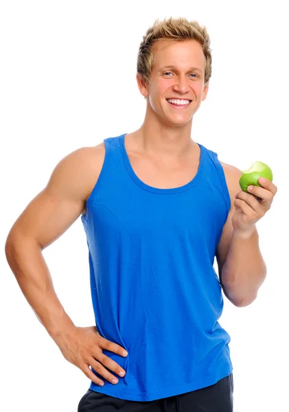 Deportivo hombre con manzana — Foto de Stock