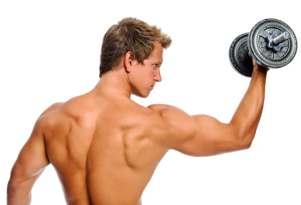 Uomo muscolare con manubrio — Foto Stock