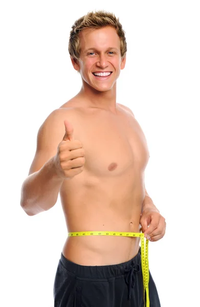 Happy man with measuring tape — Stock Photo, Image