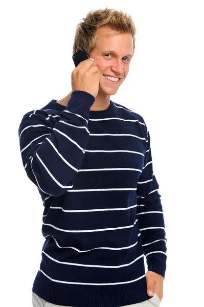 휴대 전화에 웃는 남자 — 스톡 사진