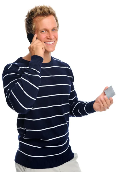 Дружелюбный человек на мобильном телефоне — стоковое фото