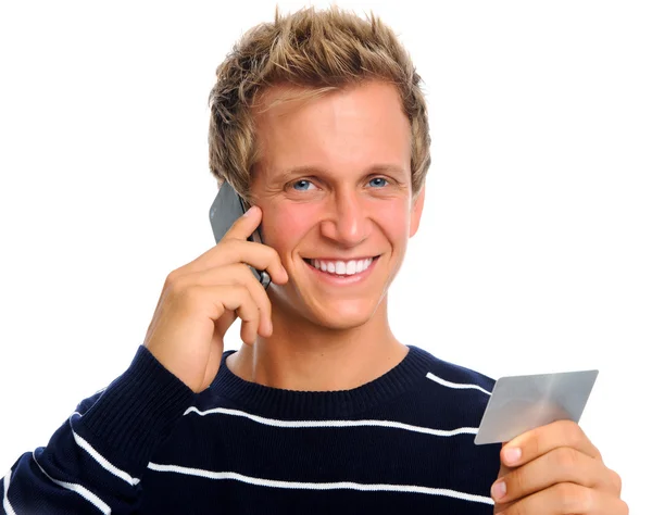 Vriendelijke man op mobiele telefoon — Stockfoto