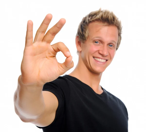 Handsome man with OK sign — Stock Photo, Image