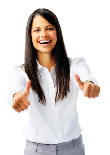 Женщина смеется с успехом
