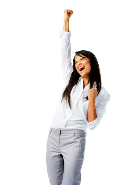 Excited woman with air punch — Stock Photo, Image