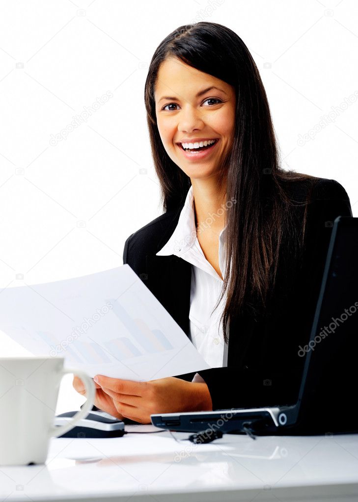 Happy businesswoman at work