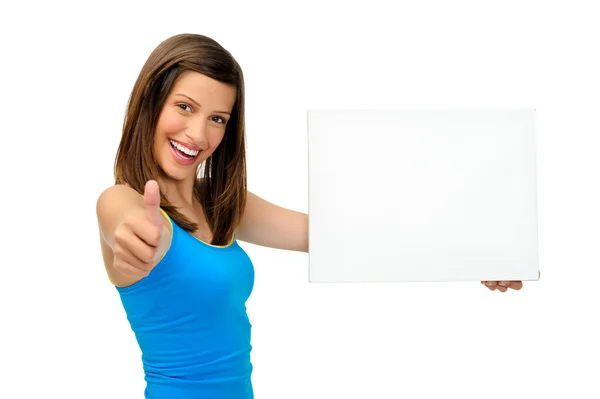 Gorgeous girl with blank presentation board — Stock Photo, Image