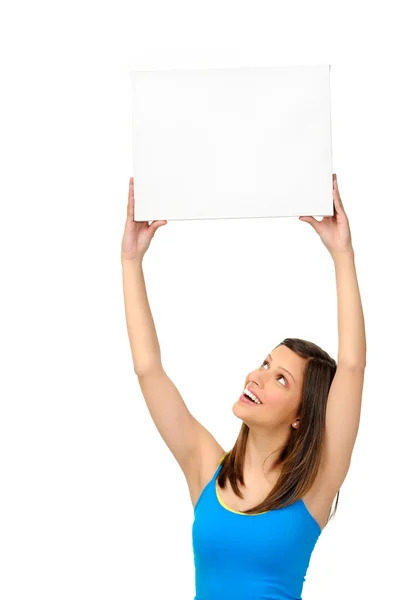 Nádherná dívka s prázdnou prezentaci desky — Stock fotografie