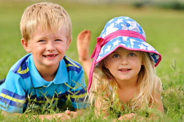 Adorable blonde children outdoors — Stock Photo, Image