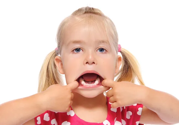 Young girl makes funny face — Stock Photo, Image