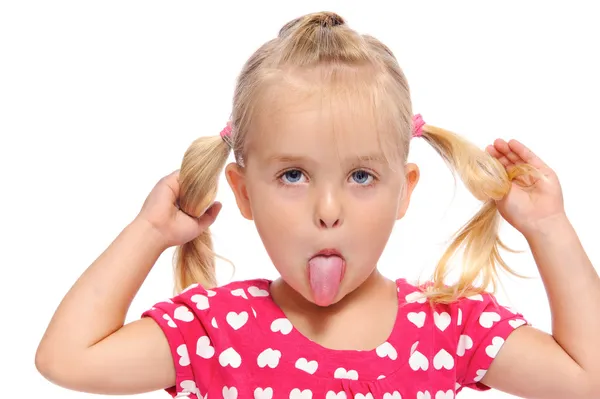 Silly little girl with pigtails — Stock Photo, Image