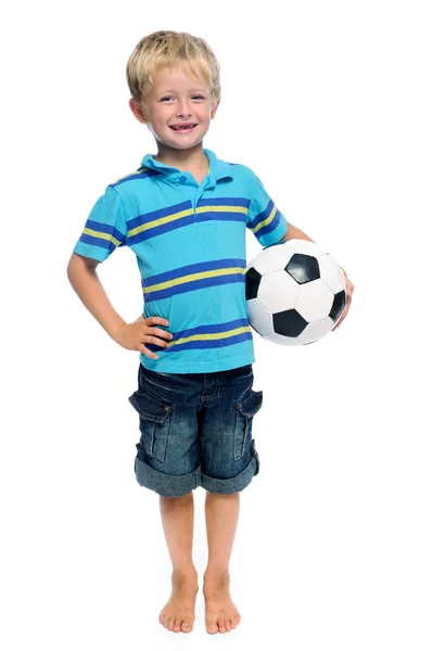 Chłopiec piłkę nożną w studio — Zdjęcie stockowe