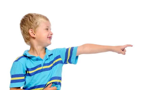 Młody chłopak, wskazując — Zdjęcie stockowe