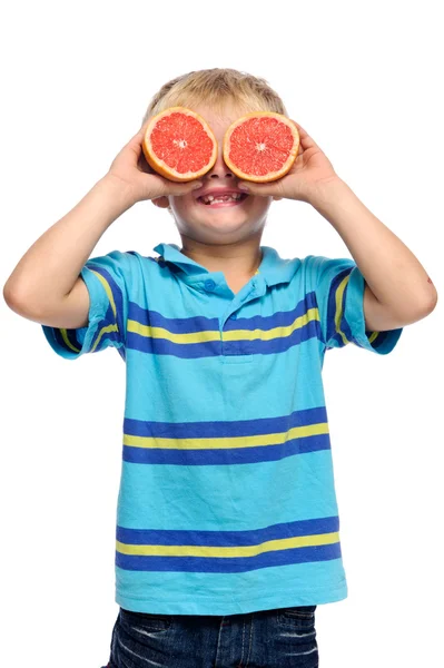 과일 어린 소년 재미 — 스톡 사진