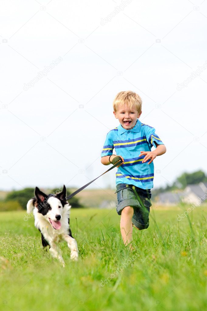 Happy carefree boy running