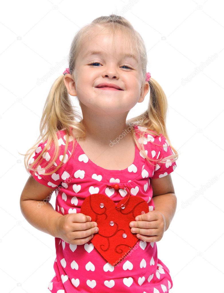 Lovely cute girl with red heart