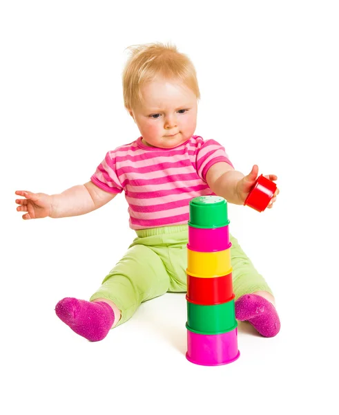 幼児の遊びと白で隔離される学習 — ストック写真