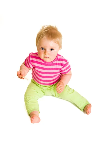 Söt spädbarn flicka isolerad på vit — Stockfoto