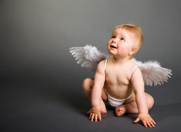 Angyalszárnyú csecsemő semleges háttérrel — Stock Fotó