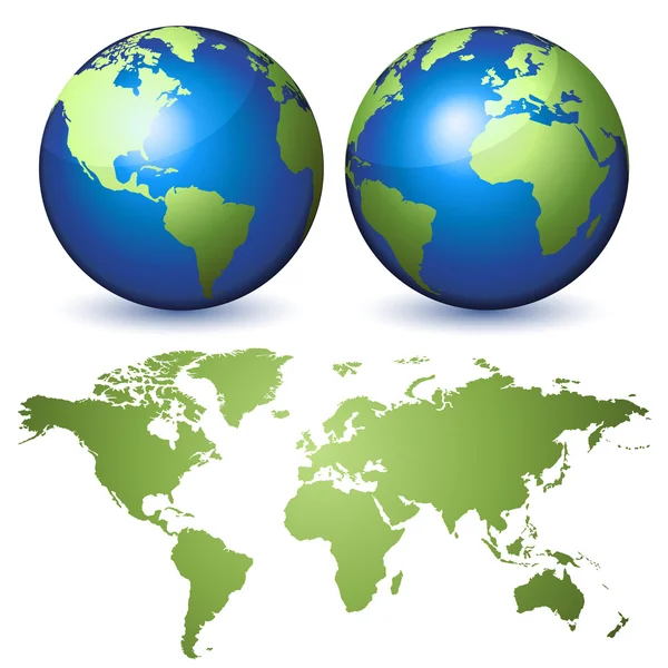 Zwei Globen Die Die Erde Und Eine Planisphäre Darstellen — Stockvektor