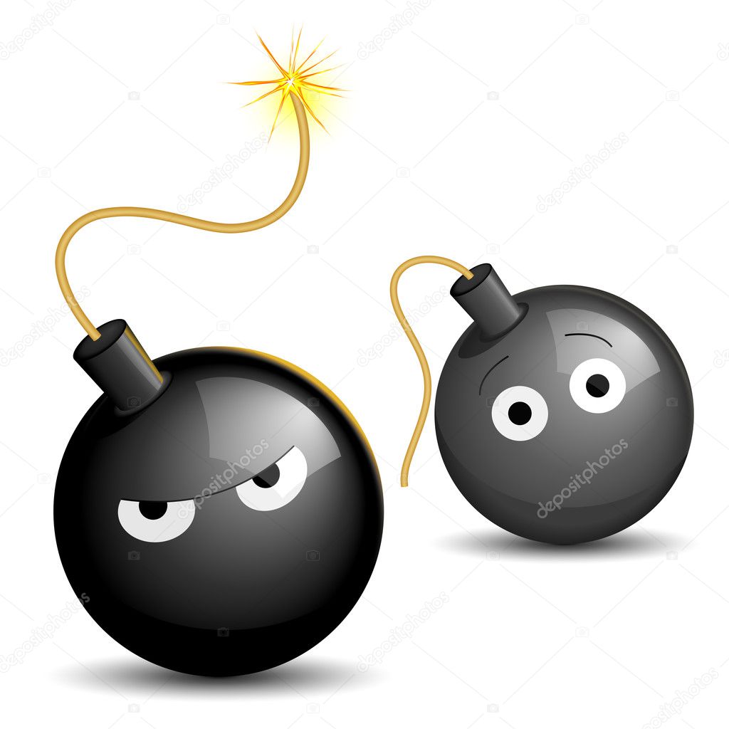 Vector illustration of a lighted bomb scaring another