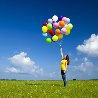 Girl with colorful balloons clipart