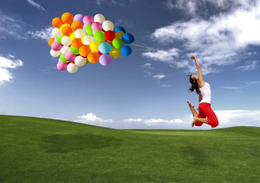 Jumping with balloons clipart