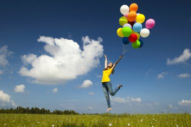 Flying with balloons clipart