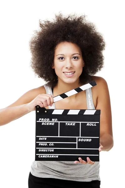 Woman with clapboard — Stock Photo, Image