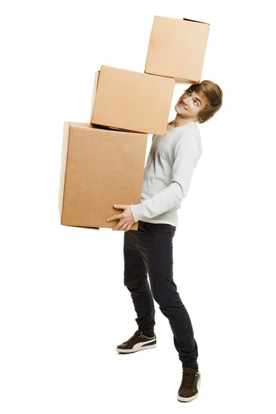 Homem segurando caixas de cartão — Fotografia de Stock