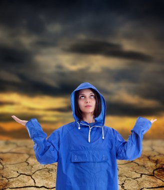 Woman waiting for rain, clipart