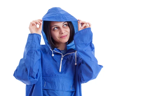 Nő visel raincoa Stock Kép