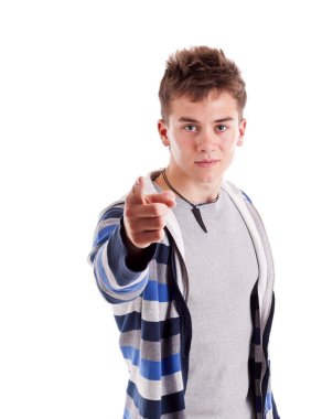 Young man pointing finger at you clipart