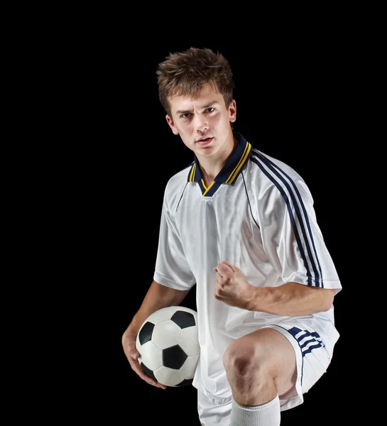 兴奋的年轻足球运动员 — 图库照片
