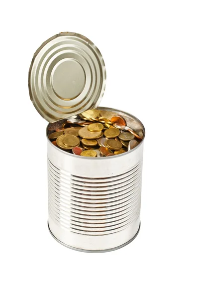 開いている缶のコイン — ストック写真