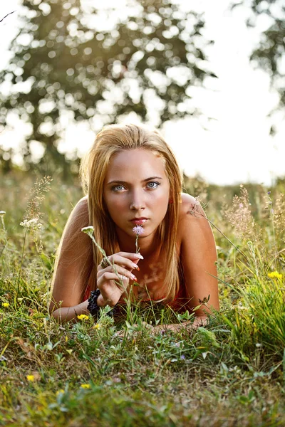 草原の上の女性 — ストック写真