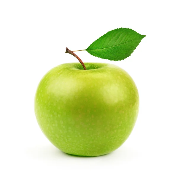 Manzana verde con hoja Imagen de archivo