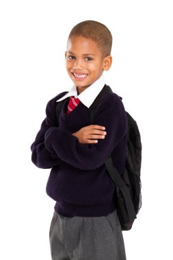 Half length portrait of young elementary pupil clipart