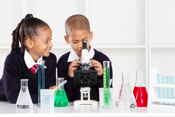 Crianças do ensino fundamental na aula de ciências — Fotografia de Stock