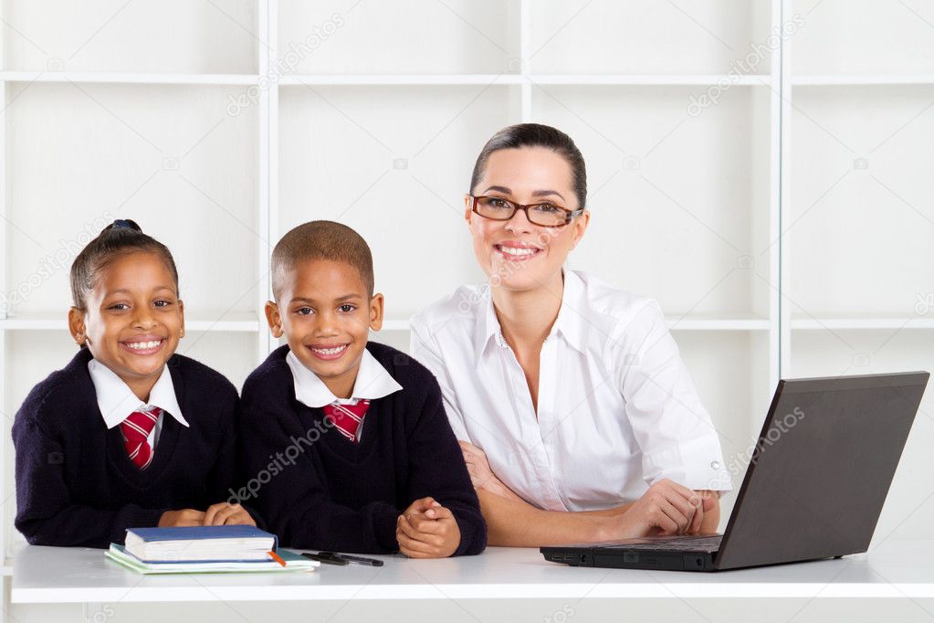 Primary teacher and students portrait