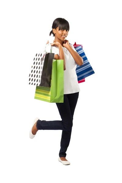 Šťastná nakupování indická dívka — Stock fotografie