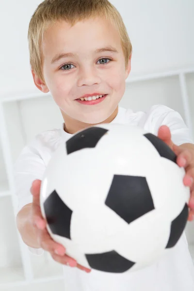 stock image Happy boy with soccer ball