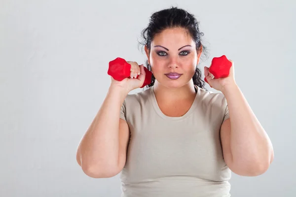 Overweight woman exercise — Stock Photo, Image