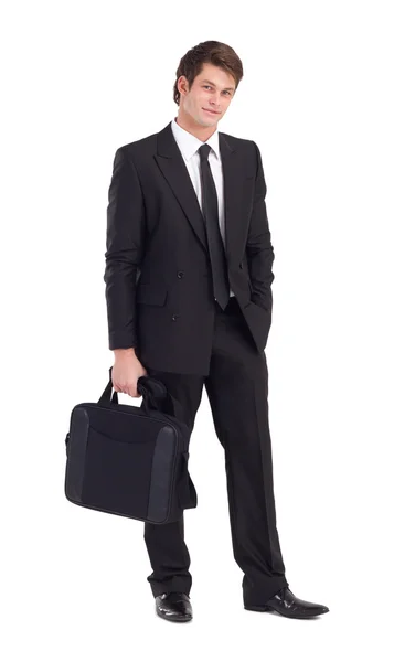 Hombre de negocios con maletín sobre blanco — Foto de Stock